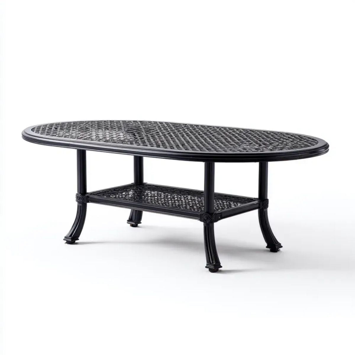 Stół ogrodowy, Czarny stół ogrodowy z aluminium w kształcie prostokątnym z półki 122 x 61 x 46 cm