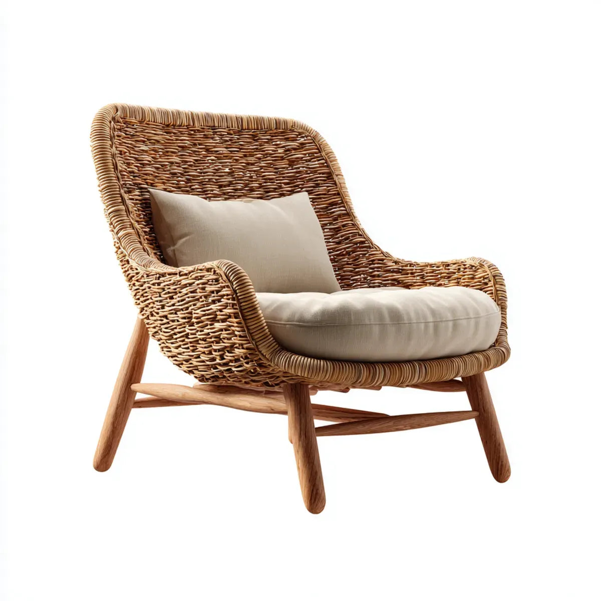 Fotel rattanowy, Krzesło rattan naturalny brązowy 75 x 82 x 88 cm lite drewno rattan zaokrąglony kształt