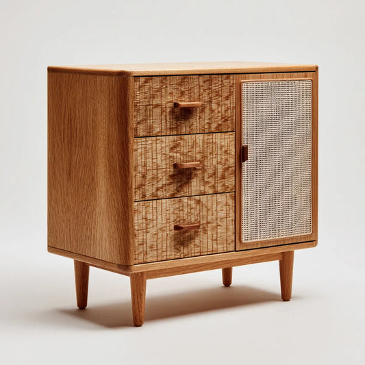 Szafka w salonie z 3 szufladami i drzwiami rattanowymi Brązowy 80 x 40 x 90 cm litego drewna prostokątne