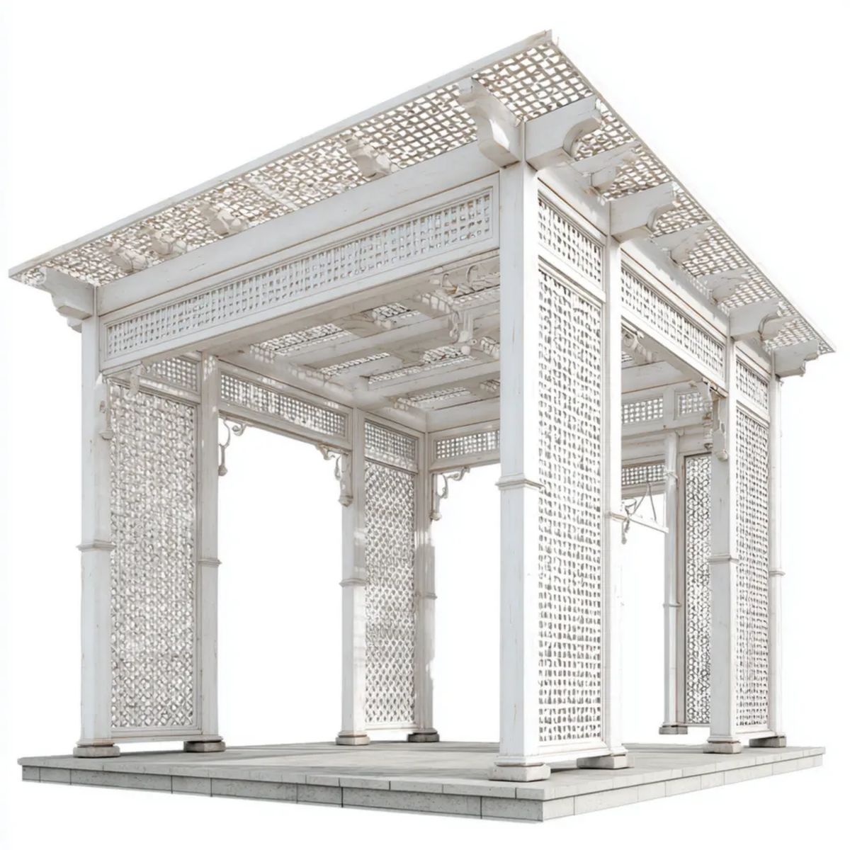 Altana lub pergola, Biały ogród w ogrodzie w ogrodzie 300 x 300 x 300 cm z siatką i otwartym dachem