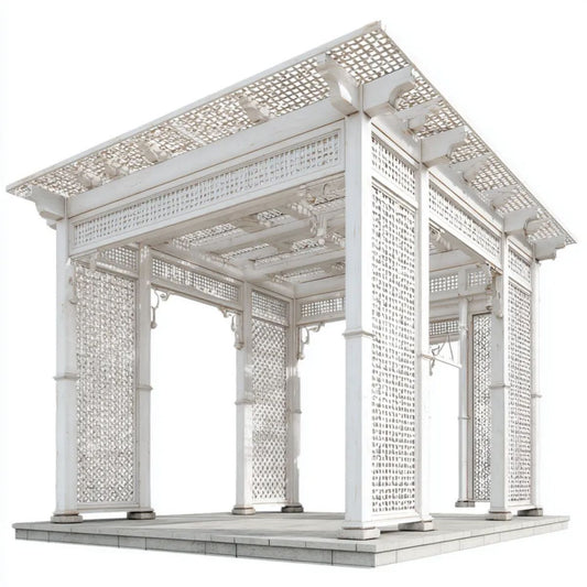 Altana lub pergola, Biały ogród w ogrodzie w ogrodzie 300 x 300 x 300 cm z siatką i otwartym dachem