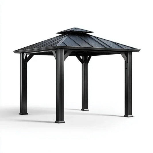 Altana lub pergola, Czarny kwadrat kwadratowy ogród ogrodowy Pawilon aluminiowy i cynkowany stal aluminiowa 300 x 300 x 290 cm