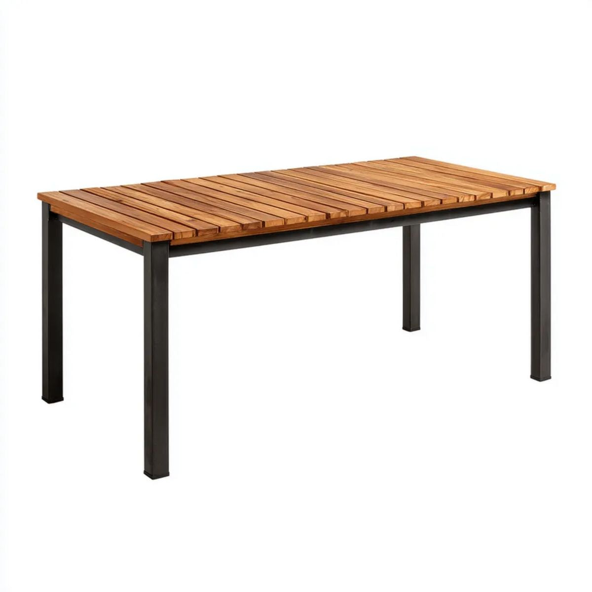 Stół ogrodowy, Brązowy i czarny prostokątny stół ogrodowy w drewnie i stali krzemowej 150 x 90 x 75 cm