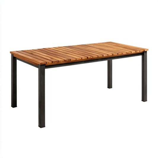Stół ogrodowy, Brązowy i czarny prostokątny stół ogrodowy w drewnie i stali krzemowej 150 x 90 x 75 cm