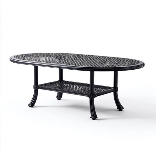 Stół ogrodowy, Czarny stół ogrodowy z aluminium w kształcie prostokątnym z półki 122 x 61 x 46 cm