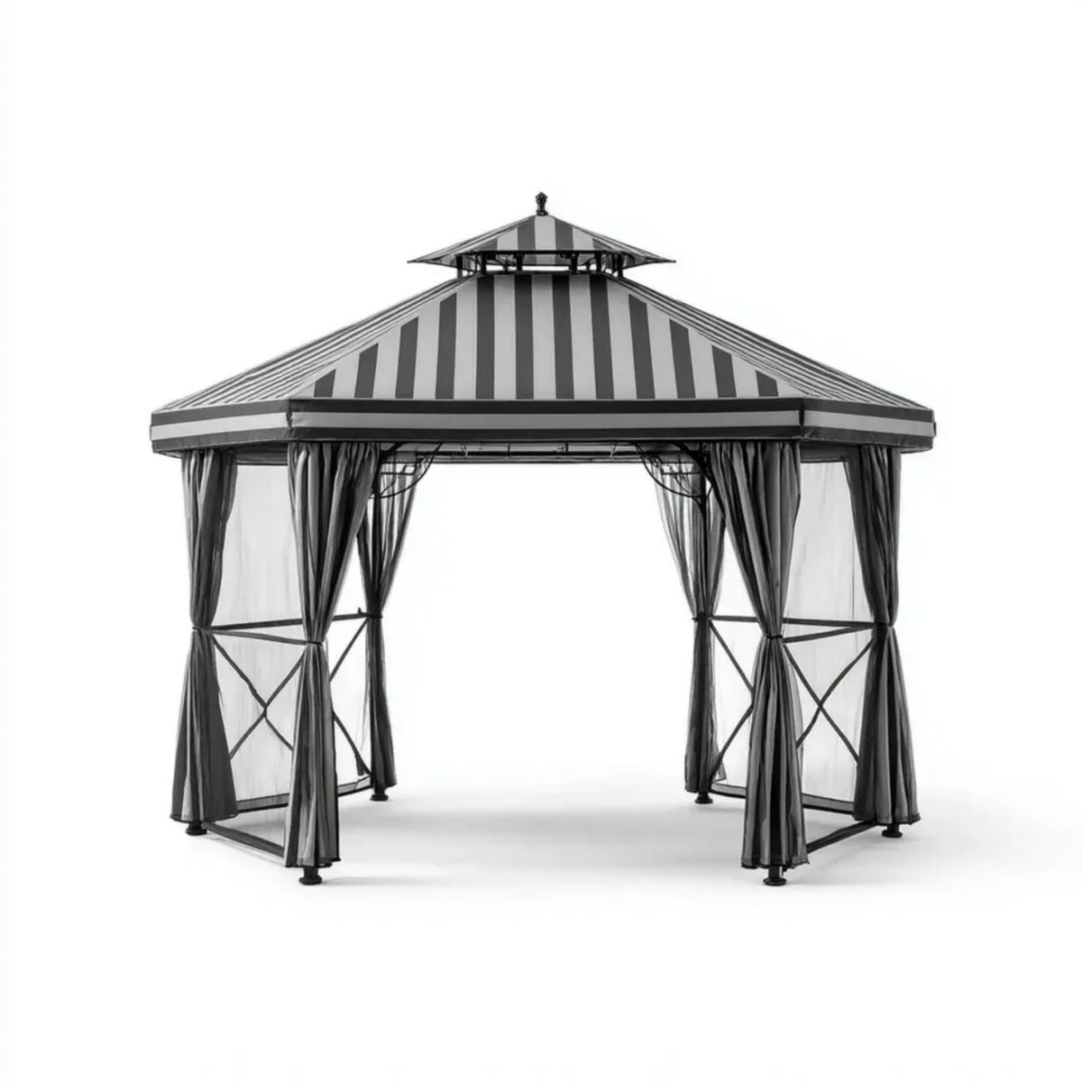 Altana lub pergola, Plac Ogród tonnale Siroszary Stal i poliester 300 x 300 x 280 cm z zasłonami i moskitierami