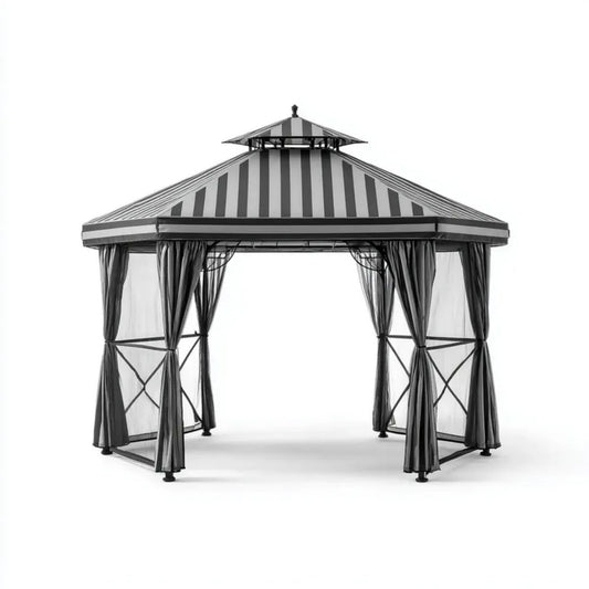 Altana lub pergola, Plac Ogród tonnale Siroszary Stal i poliester 300 x 300 x 280 cm z zasłonami i moskitierami