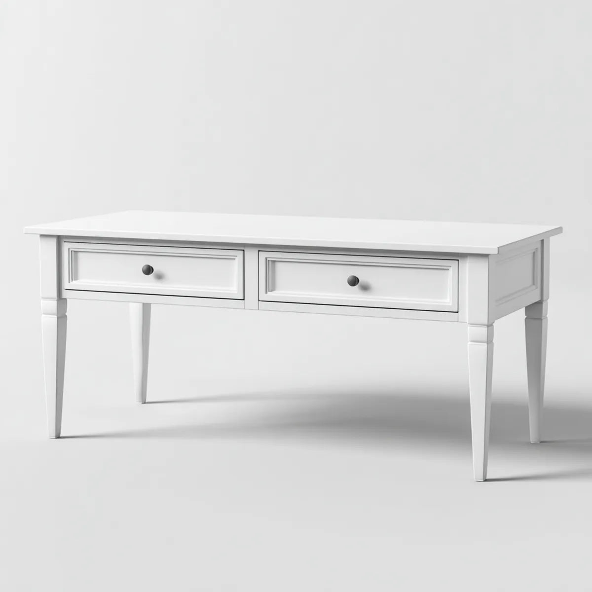 Stolik kawowy, Biały stół do kawy 2 szuflady w MDF i pianka prostokątna 110 x 60 x 45 cm