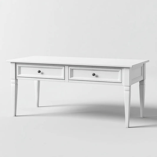 Stolik kawowy, Biały stół do kawy 2 szuflady w MDF i pianka prostokątna 110 x 60 x 45 cm
