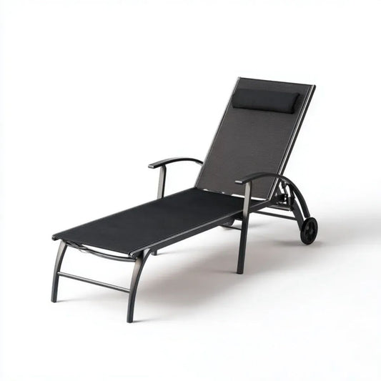 Leżak ogrodowy, Czarny aluminium i dietetylen czarny odwadnianie bath 195 x 65 x 34 cm