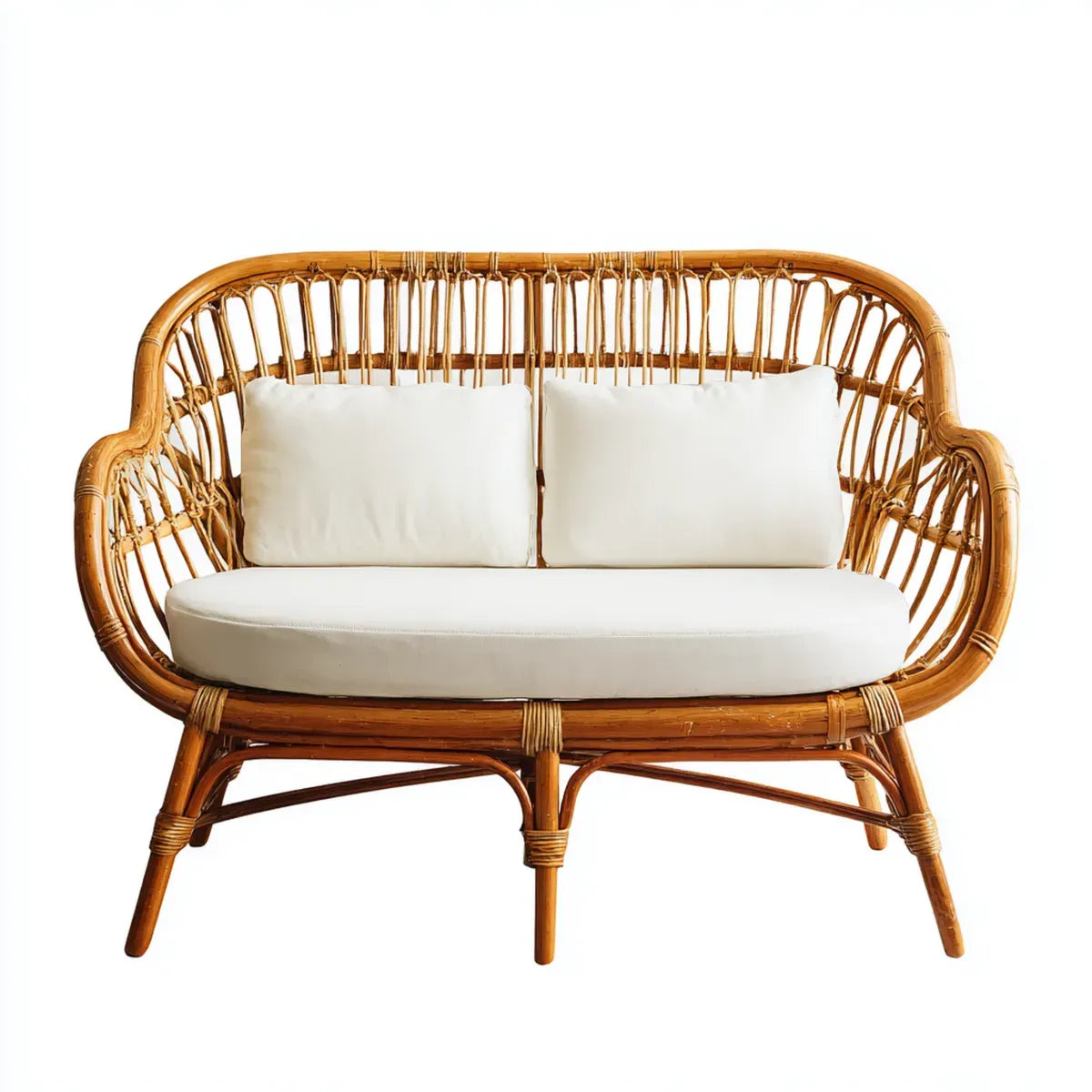 Fotel rattanowy, 2 kanapa z krzesłami w naturalnym rattanowym białym 130 x 70 x 90 cm zaokrąglonym kształcie