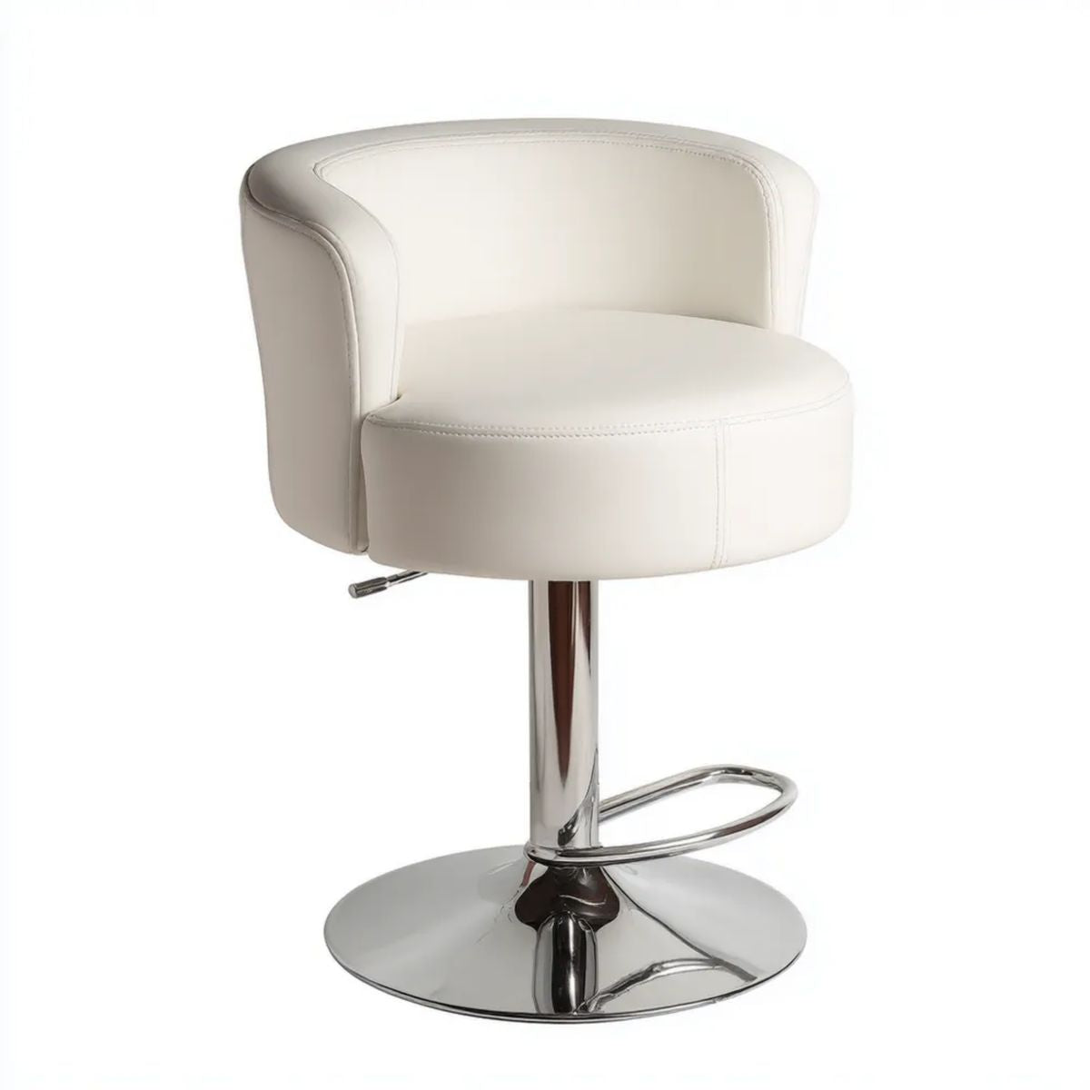 Hoker barowy, Swivel bar taboret regulowany w wysokości Physilewhite syntetic skóry, Okrągłe podstawy w chromowanej stali, 54 x 55 x 91- 112 cm