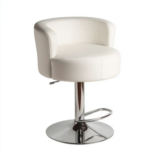 Hoker barowy, Swivel bar taboret regulowany w wysokości Physilewhite syntetic skóry, Okrągłe podstawy w chromowanej stali, 54 x 55 x 91- 112 cm