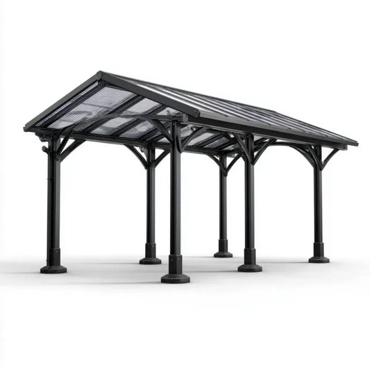 Altana lub pergola, Czarny prostokątny ogród prostokątny Pawilon w stali hartowanej i poliwęglanu 600 x 300 x 270 cm