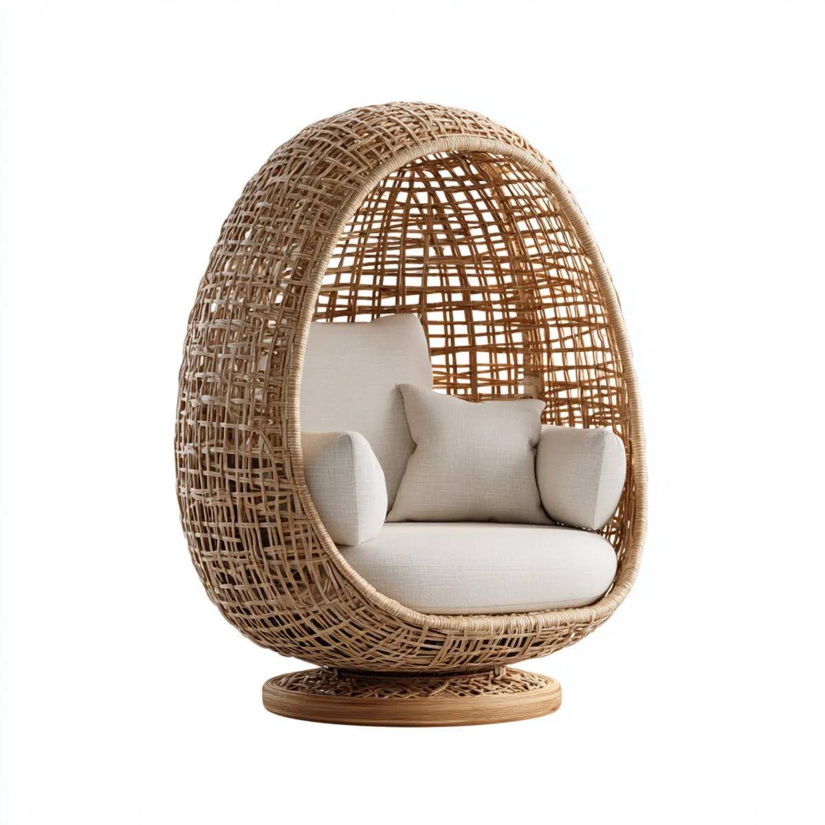 Fotel rattanowy, Krzesło rattanowe Przyroda beżowa z tapicerowaną poduszką owalna 110 x 95 x 160 cm