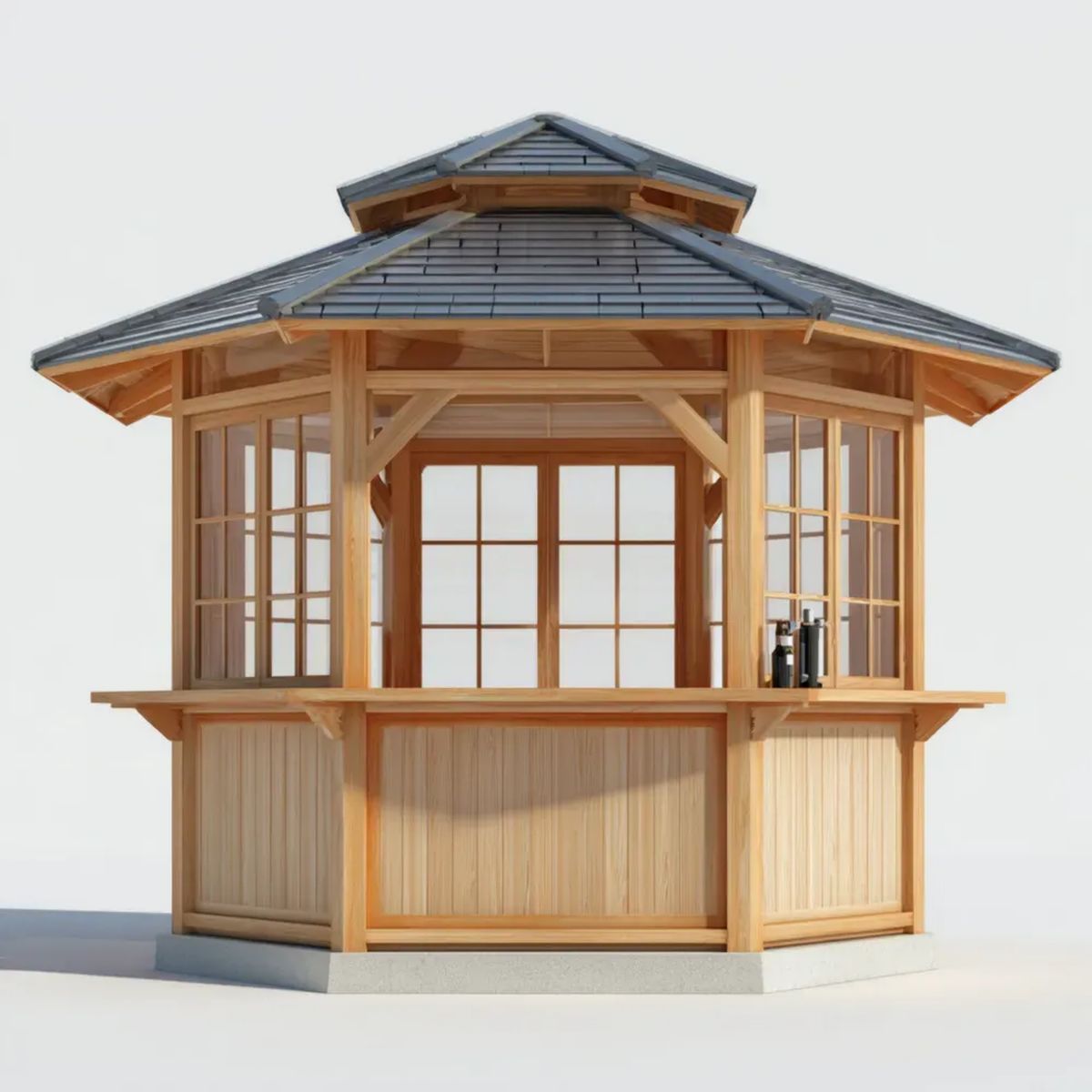 Altana lub pergola, Oktogonalny drewniany ogród z antracytem z szarym metalowym dachem, 300 x 300 x 320 cm