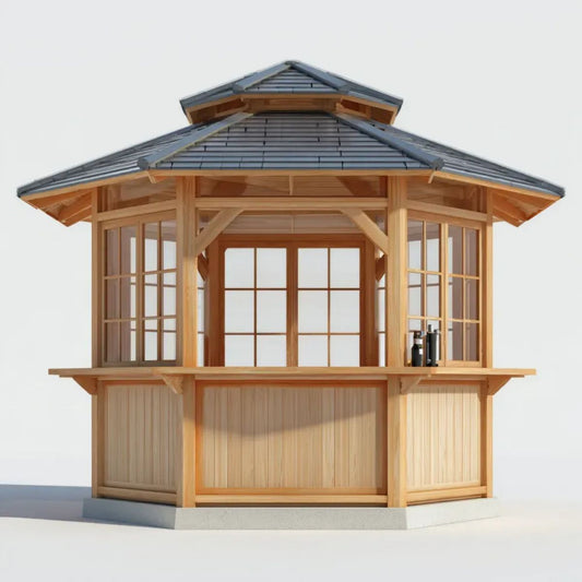 Altana lub pergola, Oktogonalny drewniany ogród z antracytem z szarym metalowym dachem, 300 x 300 x 320 cm