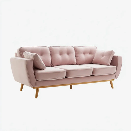 sofa 3-osobowa różowa 210 x 85 x 85 cm poliestrowy aksamit prosty kształt z litych łap drewna