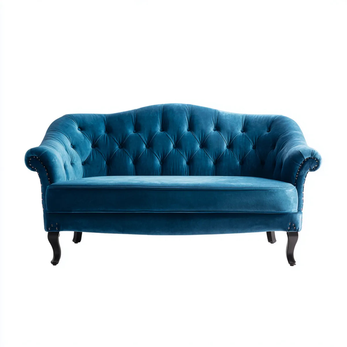 Sofa, 2-osobowa Chesterfield Sofa Niebieski 160 x 80 x 78 cm aksamit z poliestru Zakrzywiony kształt