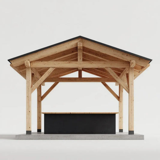 Altana lub pergola, Drewniany ogród z drewnianym dachem, dwupoziomowy dach z podwójnym stokiem, drewniany ogród z drewnianym dachem, kolor czarny i naturalny, 400 x 300 x 300 cm