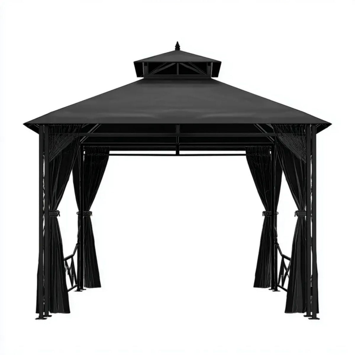 Altana lub pergola, Plac czarny Belize zewnętrzne Pawilon w stali Neill i poliester 300 x 300 x 270 cm z zasłonami