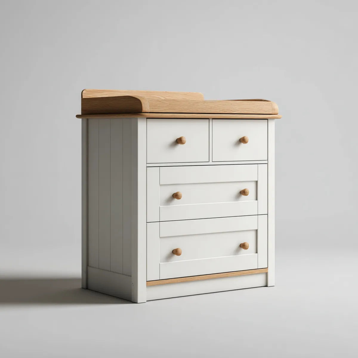 Przewijak, 4 szuflady biały i lekki stół dębowy w MDF 80 x 50 x 95 cm prostokątny